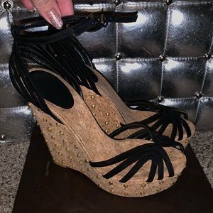 Gucci black studded wedge